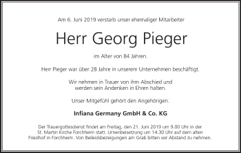 Anzeige von Georg Pieger von MGO