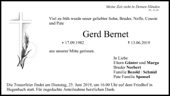 Anzeige von Gerd Bernet von MGO