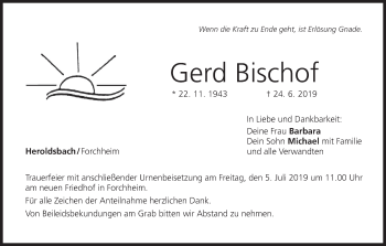 Anzeige von Gerd Bischof von MGO