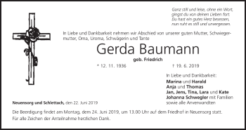 Anzeige von Gerda Baumann von MGO