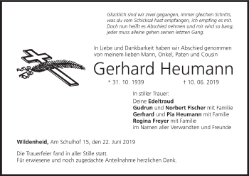 Anzeige von Gerhard Heumann von MGO