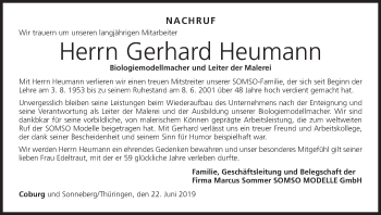 Anzeige von Gerhard Heumann von MGO