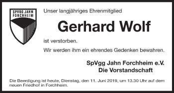 Anzeige von Gerhard Wolf von MGO