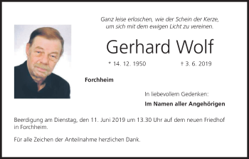 Anzeige von Gerhard Wolf von MGO