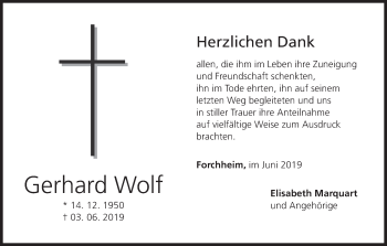 Anzeige von Gerhard Wolf von MGO