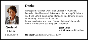 Anzeige von Gertrud Diller von MGO