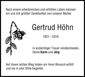 Anzeige von Gertrud Höhn von MGO