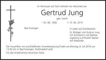 Anzeige von Gertrud Jung von MGO