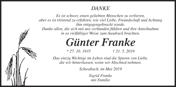 Anzeige von Günter Franke von MGO