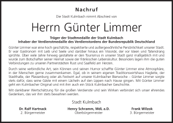 Anzeige von Günter Limmer von MGO
