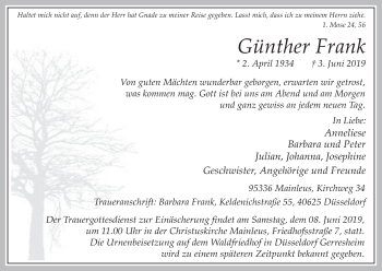 Anzeige von Günther Frank von MGO
