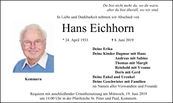 Anzeige von Hans Eichhorn von MGO