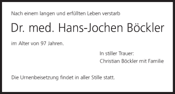 Anzeige von Hans-Jochen Böckler von MGO