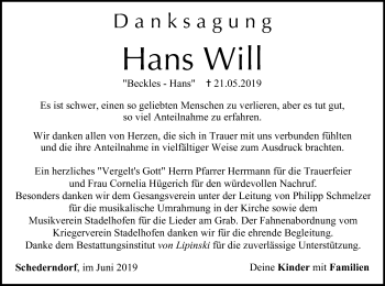 Anzeige von Hans Will von MGO