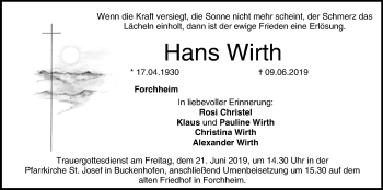 Anzeige von Hans Wirth von MGO