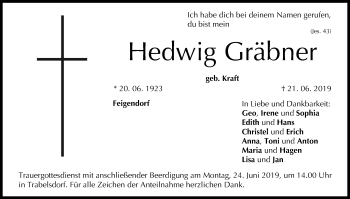 Anzeige von Hedwig Gräbner von MGO
