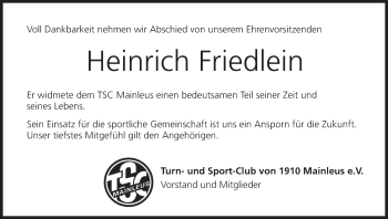 Anzeige von Heinrich Friedlein von MGO
