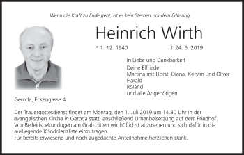 Anzeige von Heinrich Wirth von MGO