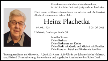 Anzeige von Heinz Plachetka von MGO