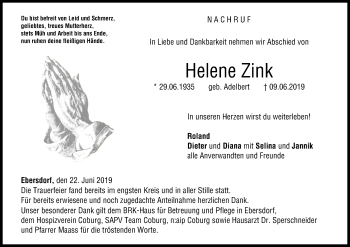 Anzeige von Helene Zink von MGO