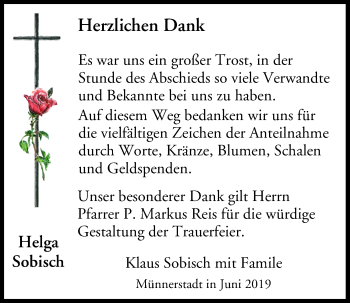Anzeige von Helga Sobisch von MGO