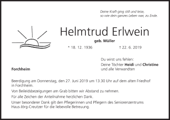 Anzeige von Helmtrud Erlwein von MGO