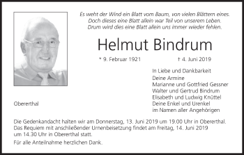 Anzeige von Helmut Bindrum von MGO