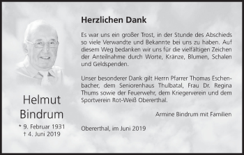 Anzeige von Helmut Bindrum von MGO