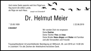 Anzeige von Helmut Meier von MGO