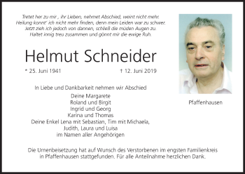 Anzeige von Helmut Schneider von MGO