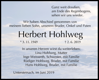 Anzeige von Herbert Hohlweg von MGO