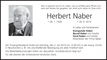 Anzeige von Herbert Naber von MGO