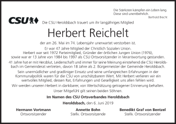 Anzeige von Herbert Reichelt von MGO