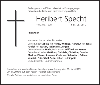 Anzeige von Heribert Specht von MGO
