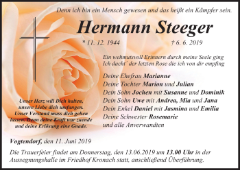 Anzeige von Hermann Steeger von MGO