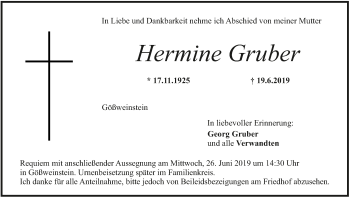 Anzeige von Hermine Gruber von MGO