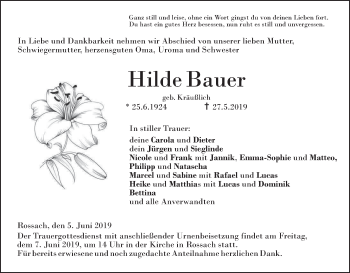 Anzeige von Hilde Bauer von MGO