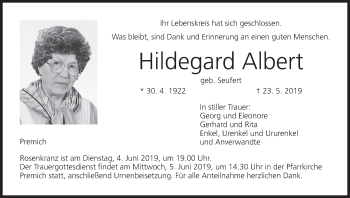 Anzeige von Hildegard Albert von MGO