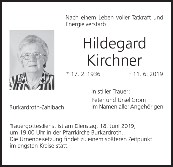 Anzeige von Hildegard Kirchner von MGO