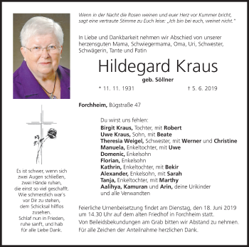 Anzeige von Hildegard Kraus von MGO