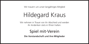 Anzeige von Hildegard Kraus von MGO