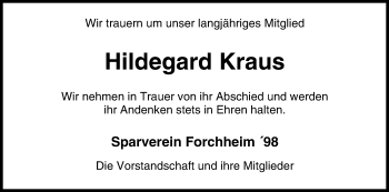 Anzeige von Hildegard Kraus von MGO
