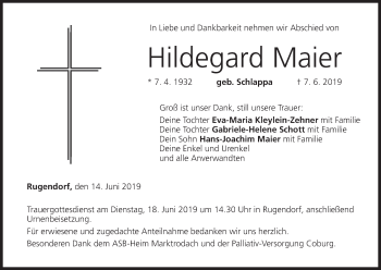 Anzeige von Hildegard Maier von MGO