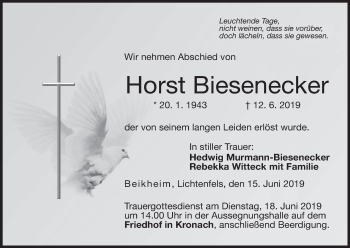 Anzeige von Horst Biesenecker von MGO