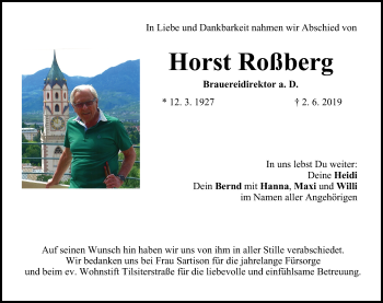 Anzeige von Horst Roßberg von MGO