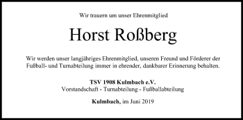 Anzeige von Horst Roßberg von MGO