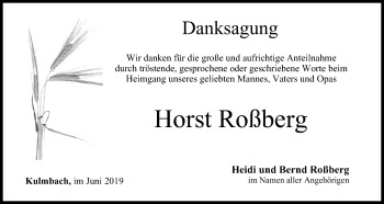 Anzeige von Horst Roßberg von MGO