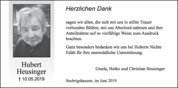 Anzeige von Hubert Heusinger von MGO