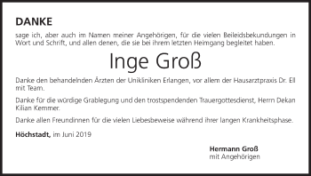Anzeige von Inge Groß von MGO