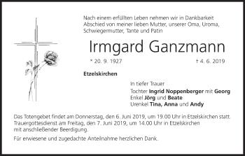 Anzeige von Irmgard Ganzmann von MGO